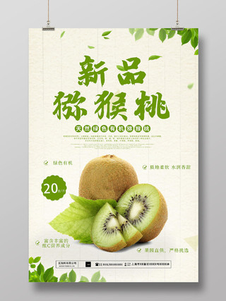 浅色小清新新品猕猴桃天然绿色水果促销海报猕猴桃秋天水果